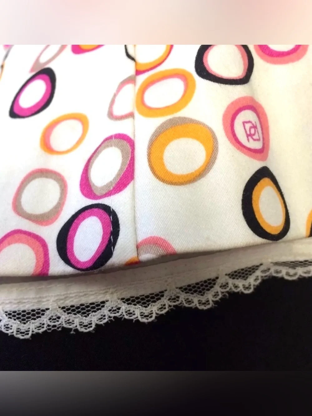 BARAMI Flare Circle Belted Lined Geometric Skirt White Pink